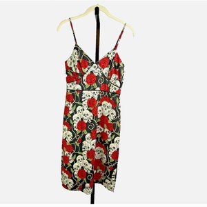 Paper Doll Productions Skull & Rose Print Retro Style Pin Up Dress - Size Small